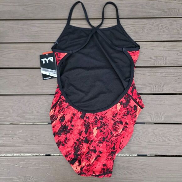 TYR Women's Durafast Elite Glisade Crosscutfit 1 Piece Swim Black/Red Sz 34 New - Picture 2 of 3